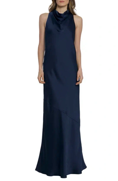 Maggy London Sleeveless Cowl Neck Gown In Navy Blazer