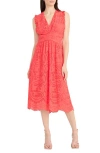 Maggy London Sleeveless Embroidered Eyelet Midi Dress In Coral