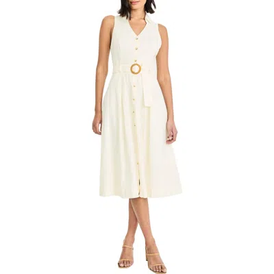 Maggy London Sleeveless Linen Blend Midi Shirtdress In White