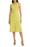 Maggy London Sleeveless Linen Blend Shirtdress In Lentil Sprout