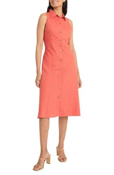 Maggy London Sleeveless Linen Blend Shirtdress In Mineral Red