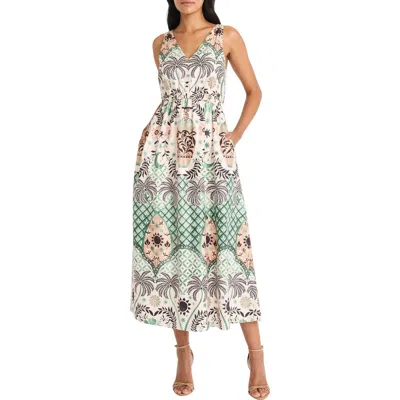 Maggy London Sleeveless Midi Dress In Cream/green