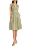 Maggy London Sleeveless Shirred Midi Dress In Oil Green