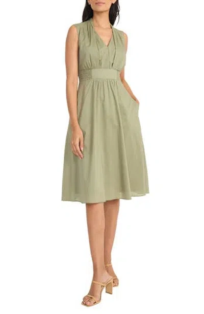 Maggy London Sleeveless Shirred Midi Dress In Oil Green