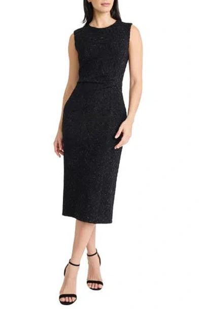 Maggy London Sleeveless Tinsel Knit Midi Dress In Black