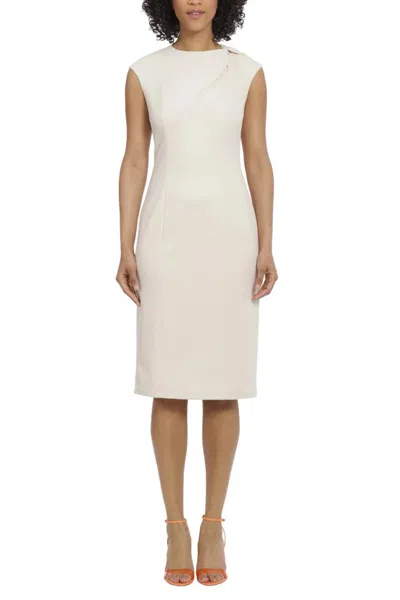 Maggy London Straight Twist Neck Midi Sheath Dress In Cream In Neutral