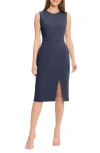 Maggy London Sleeveless Wrap Knee Length Dress In Navy Blazer