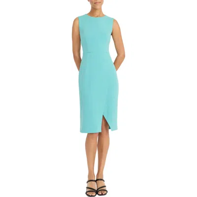 Maggy London Sleeveless Wrap Knee Length Dress In Sea Blue