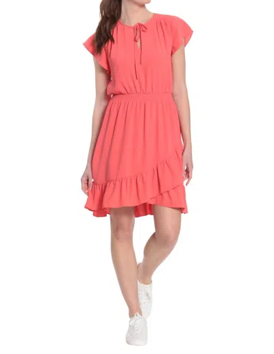 Maggy London Smocked Waist Ruffle Dress In Coral In Pink