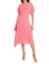 Maggy London Solid Flutter Sleeve Asymmetrical Hem Midi Dress In Rapture Rose In Red