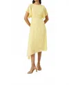 Maggy London Solid Flutter Sleeve Asymmetrical Hem Midi Dress In Yellow In Yellow