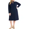 Maggy London Split Neck Long Sleeve Midi Dress In Navy Blazer