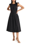 Maggy London Stretch Cotton Tiered Midi Dress In Black