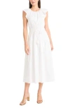 Maggy London Stretch Cotton Tiered Midi Dress In Brilliant White