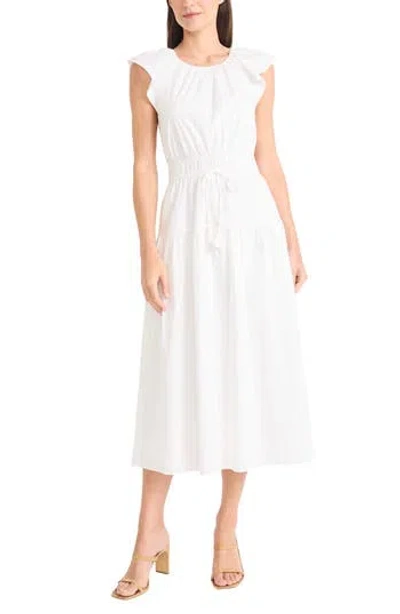 Maggy London Stretch Cotton Tiered Midi Dress In Brilliant White