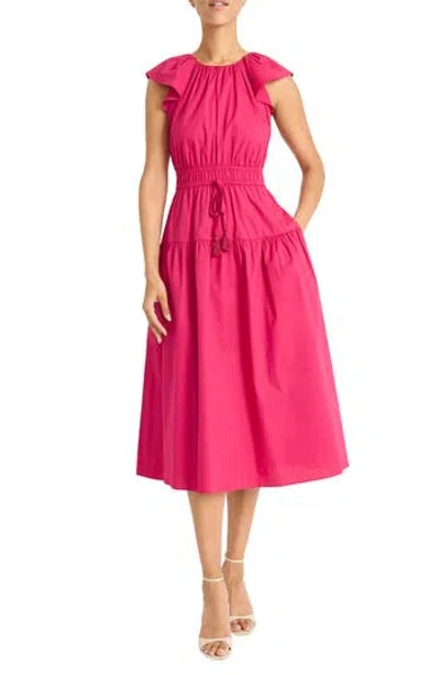 Maggy London Stretch Cotton Tiered Midi Dress In Red