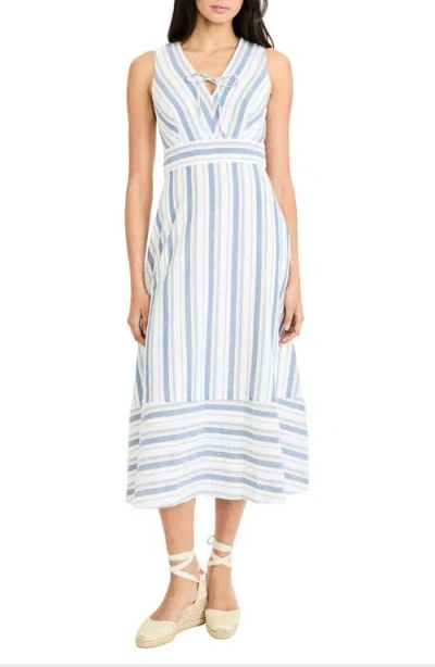 Maggy London Stripe V-neck Midi Dress In Multi