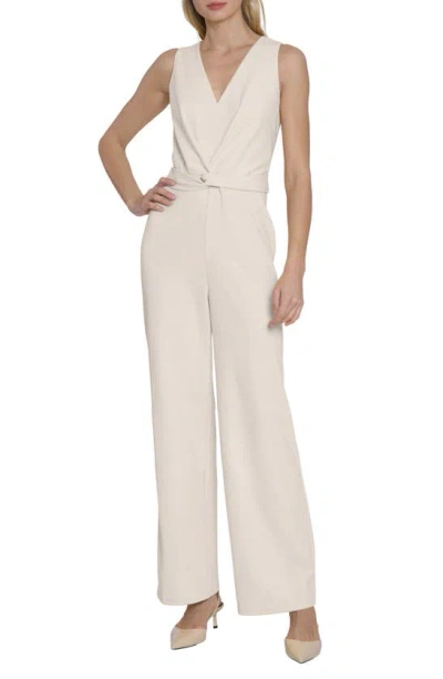 Maggy London Tie Front Wide Leg Jumpsuit In Neutral