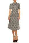 Maggy London Tie Neck Fit And Flare Dress In Black White In Black
