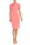 Maggy London Tie Neck Puff Sleeve Scuba Crepe Dress In Calypso Coral