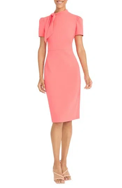 Maggy London Tie Neck Puff Sleeve Scuba Crepe Dress In Calypso Coral