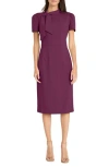 Maggy London Tie Neck Puff Sleeve Scuba Crepe Dress In Italian Plum