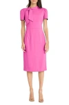 Maggy London Tie Neck Puff Sleeve Scuba Crepe Dress In Light Rose Violet