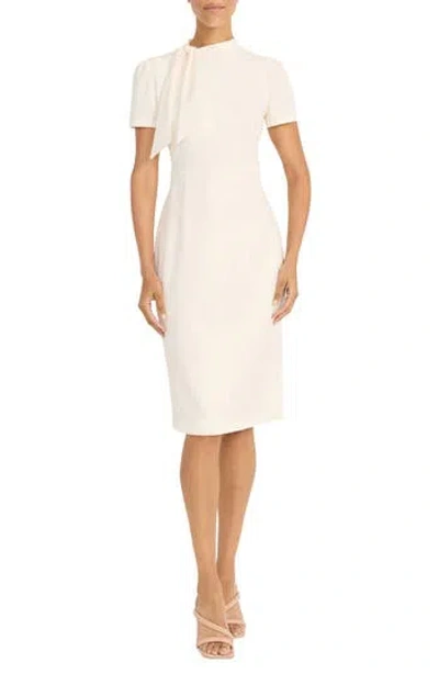 Maggy London Tie Neck Puff Sleeve Scuba Crepe Dress In Sugar Swizzle