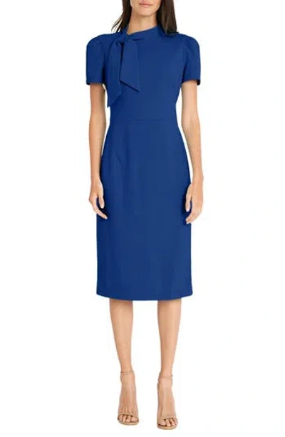Maggy London Tie Neck Puff Sleeve Scuba Crepe Dress In Surf The Web
