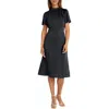 Maggy London Tie Neck Short Sleeve Charmeuse Midi Dress In Black