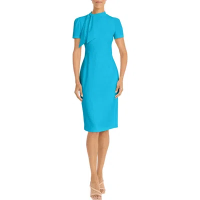 Maggy London Tie Neck Short Sleeve Sheath Dress In Blue