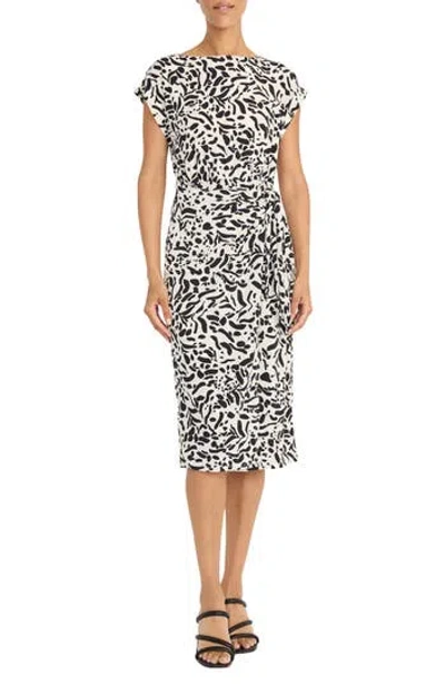 Maggy London Tie Waist Midi Dress In Cream/black