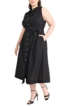 Maggy London Tie Waist Sleeveless Maxi Shirtdress In Black