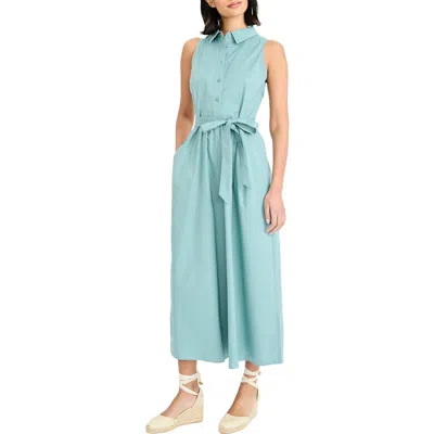 Maggy London Tie Waist Stretch Cotton Shirtdress In Blue