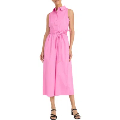 Maggy London Tie Waist Stretch Cotton Shirtdress In Super Pink