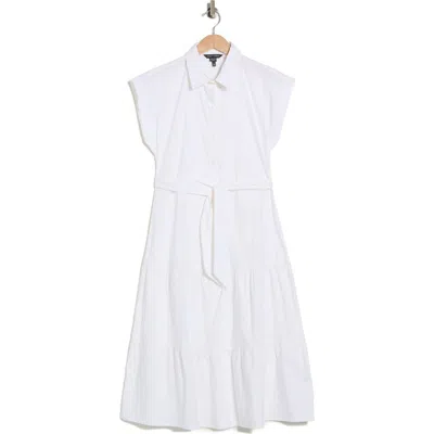 Maggy London Tie Waist Stretch Cotton Shirtdress In White