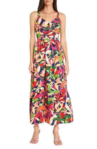 Maggy London Tiered Maxi Dress In Navy/ French Fuschia
