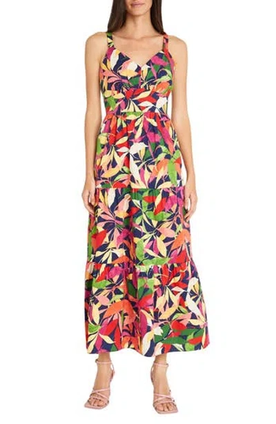 Maggy London Tiered Maxi Dress In Navy/french Fuschia