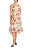 Maggy London Tropical Sleeveless Fit & Flare Dress In Cream/leather Brown