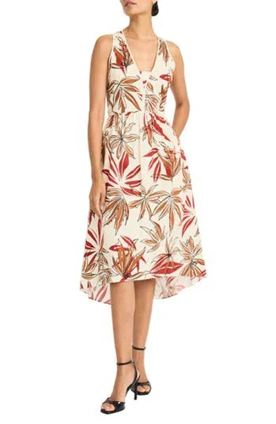 Maggy London Tropical Sleeveless Fit & Flare Dress In Cream/leather Brown