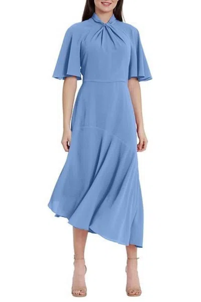Maggy London Twist Mock Neck Flutter Sleeve Midi Dress In Boy Blue