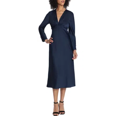 Maggy London Twist Neck Long Sleeve Midi Dress In Twilight/navy