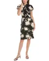 Maggy London Floral Twist Neck Sheath Dress In Black