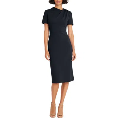Maggy London Twist Neck Midi Sheath Dress In Black