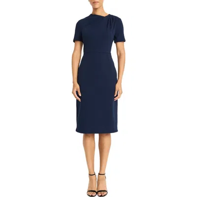 Maggy London Twist Neck Midi Sheath Dress In Navy Blazer