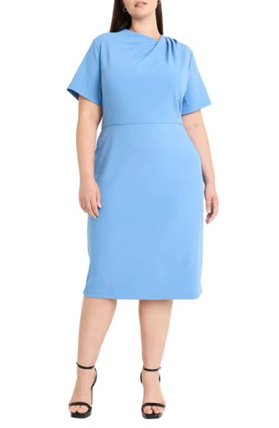 Maggy London Twist Neck Sheath Midi Dress In Blue Bonnet