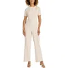 Maggy London Twist Neck Short Sleeve Jumpsuit In Horn