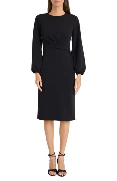 Maggy London Twisted Long Sleeve Midi Dress In Black