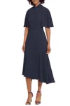 Maggy London Twisted Mock Neck Asymmetrical Dress In Navy Blue In Blue