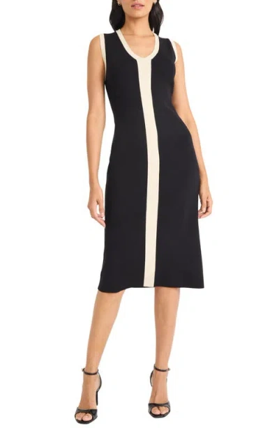 Maggy London Two-tone Sleeveless Midi Sweater Dress In Black